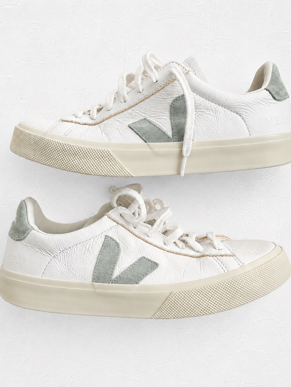 Veja White Leather Sneakers Sage V Logo Low Top Shoes 8